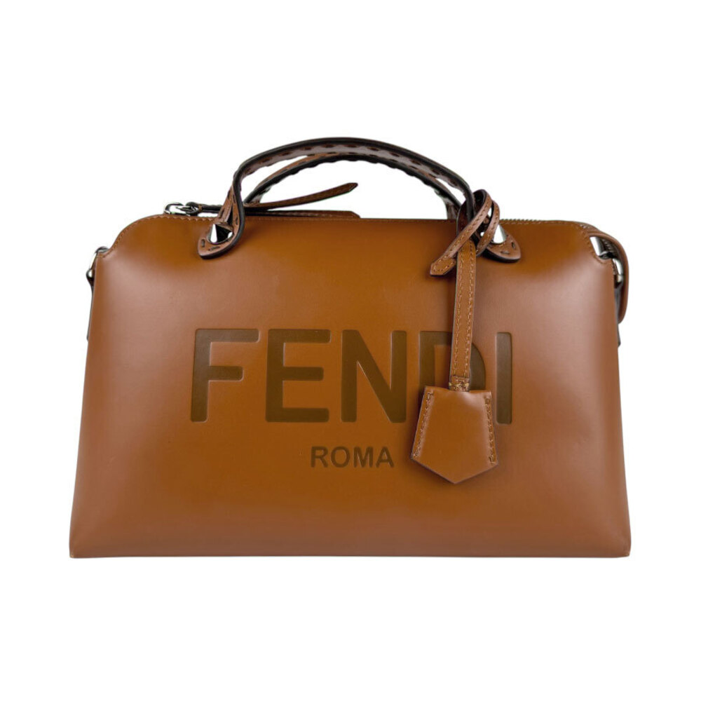 Fendi By the Way Handbag Shoulder Bag Brown Silver Leather